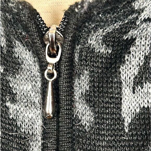 Peruvian Link Alpaca Black Gray Floral Zip Front Mock Neck Cardigan Sweater S - Picture 9 of 12